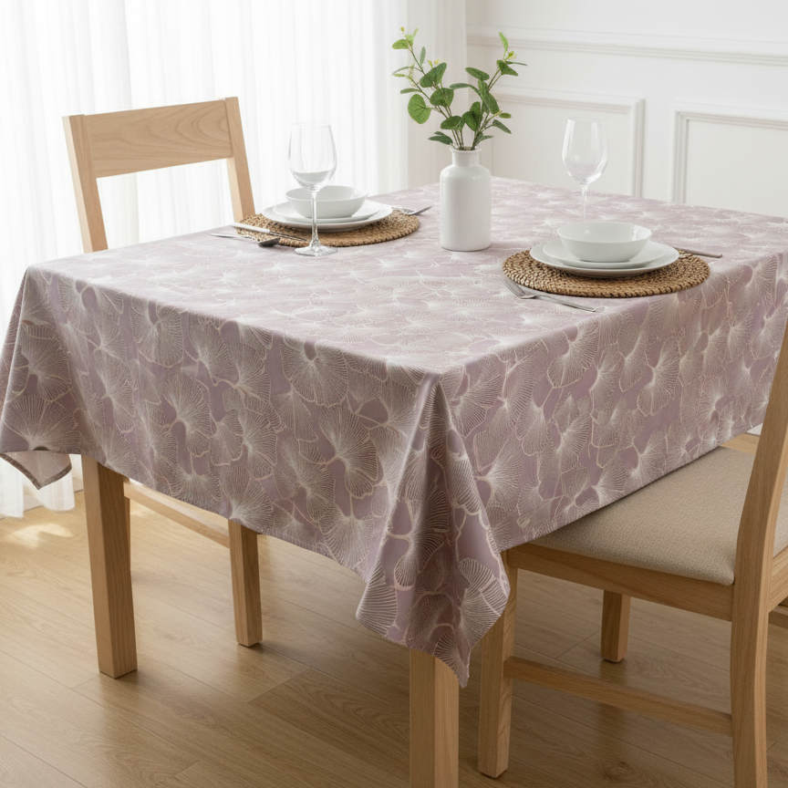Printed Cotton Satin Table Cover- Ginkgo Leaves