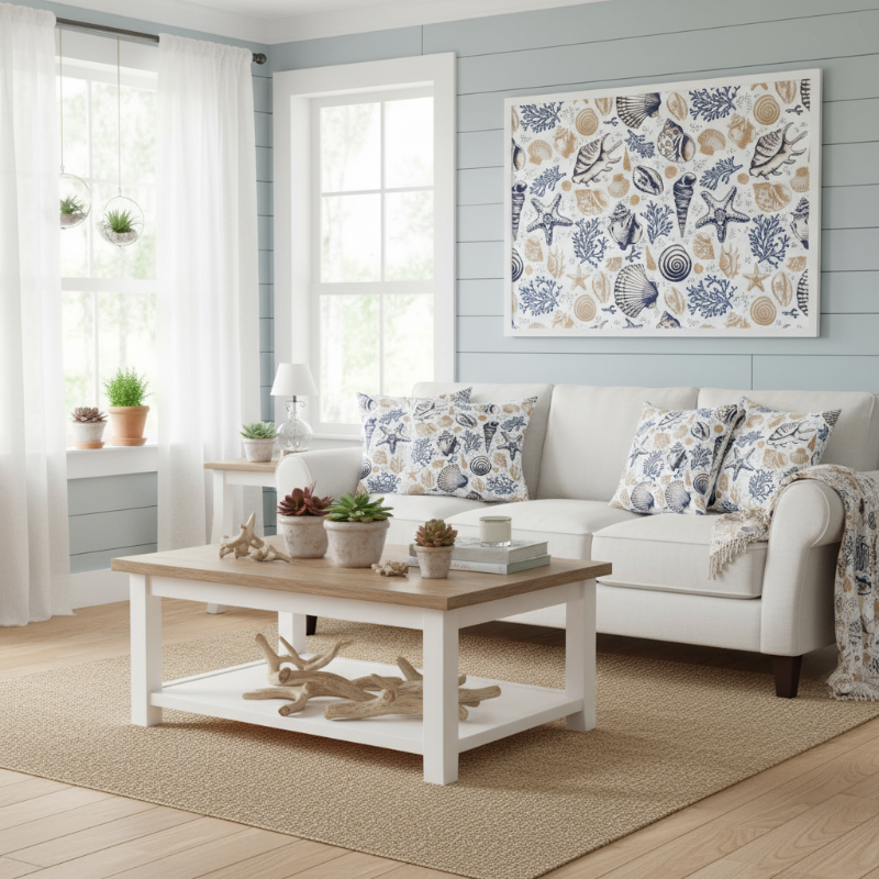 Waterproof Sea Shell Printed Cushion Cover-1 Pc