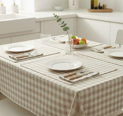 Waterproof Beige Checked Printed Table Cover