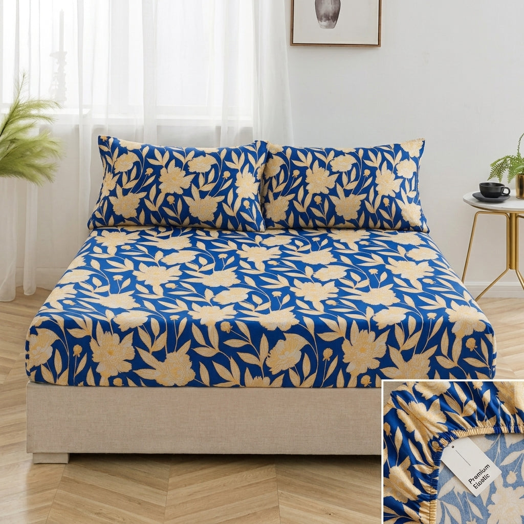 Printed Cotton Fitted Sheet Set-Royal Peony