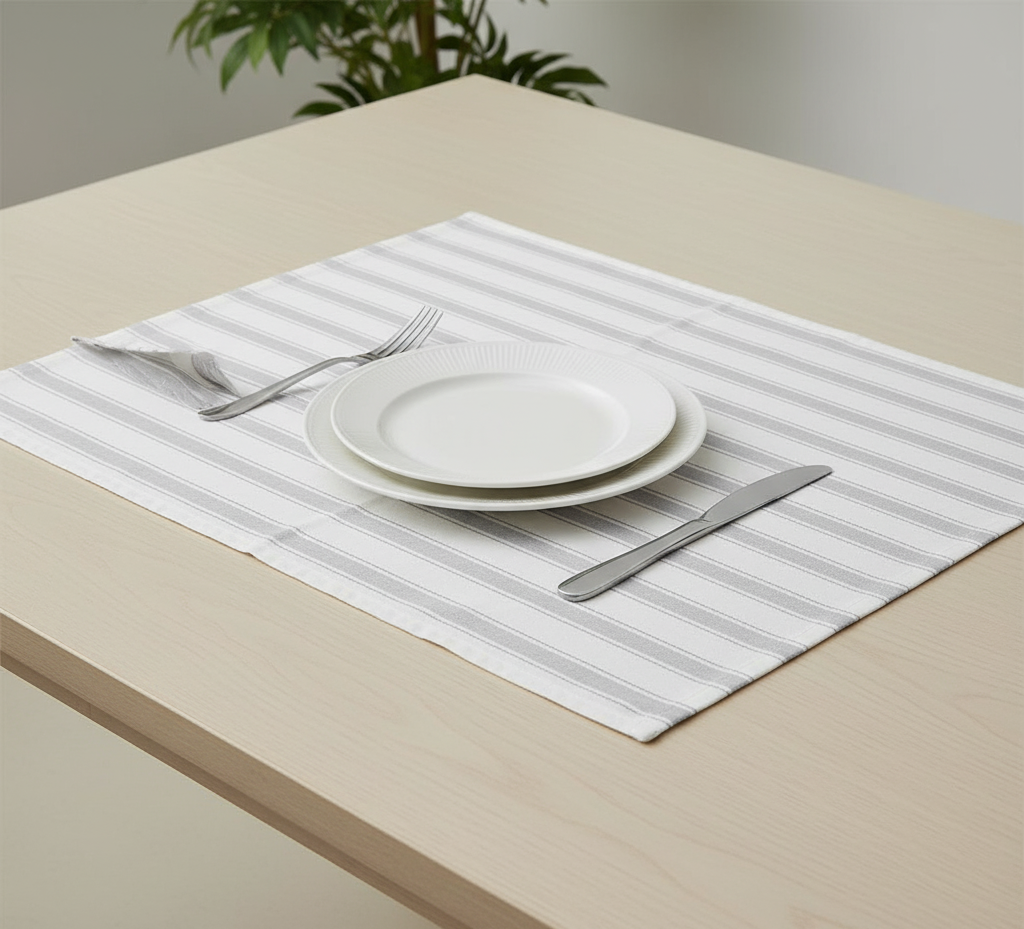 Waterproof Printed Table Mats - Ticking Stripe Grey