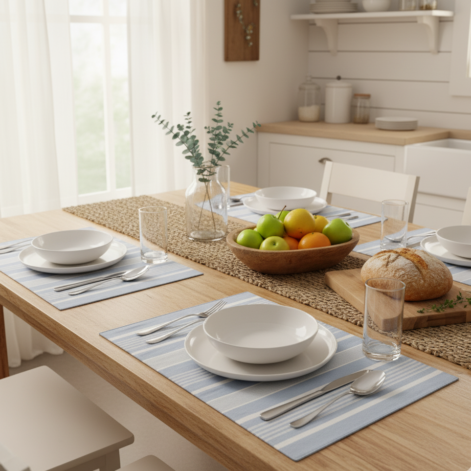 Waterproof Printed Table Mats - Blue Irregular Stripe