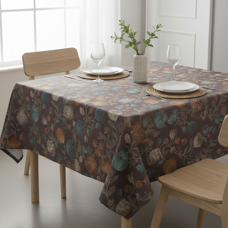 Printed Cotton Table Cover-Vintage Floral Dark