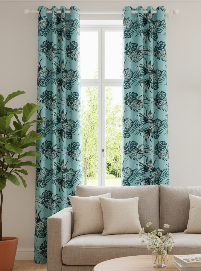 2Pc Waterproof Printed Curtains - Tropical
