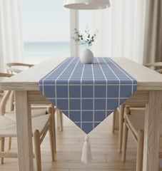 Waterproof Table Runner - Modern Vintage Blue Check