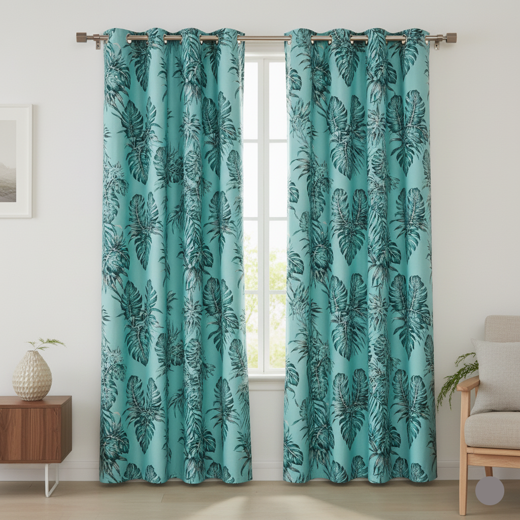 2Pc Waterproof Printed Curtains - Tropical