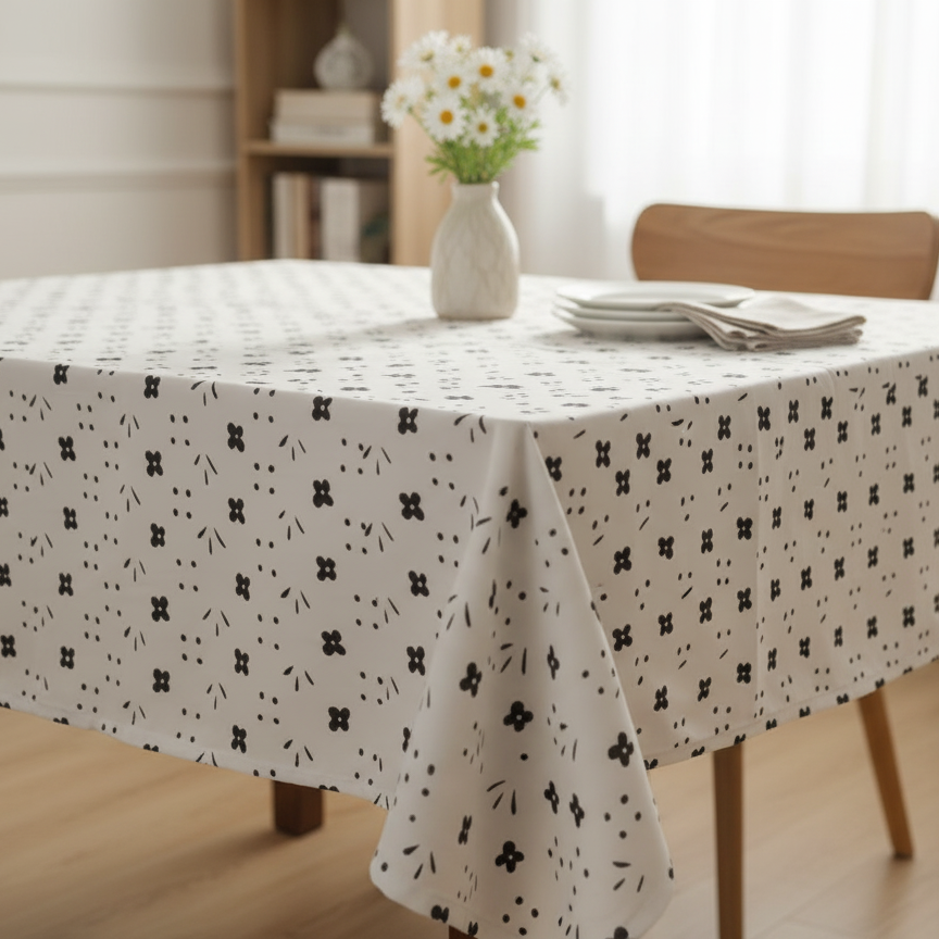 Printed Cotton Satin Table Cover-Black Petal