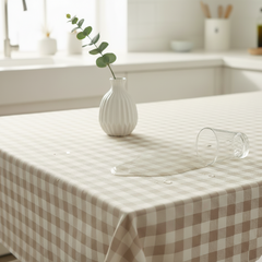 Waterproof Beige Checked Printed Table Cover