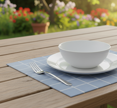 Waterproof Printed Table Mats - Modern Vintage Blue Check