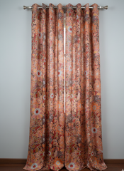 2Pc Printed Floral Bloom Eyelet Curtain – Warm Autumn Tones