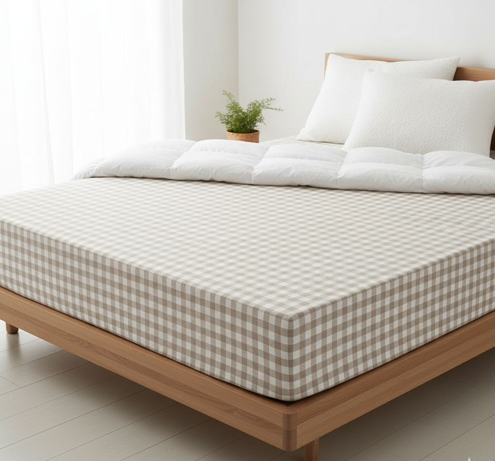 Waterproof Printed Mattress Protector - Beige Checked