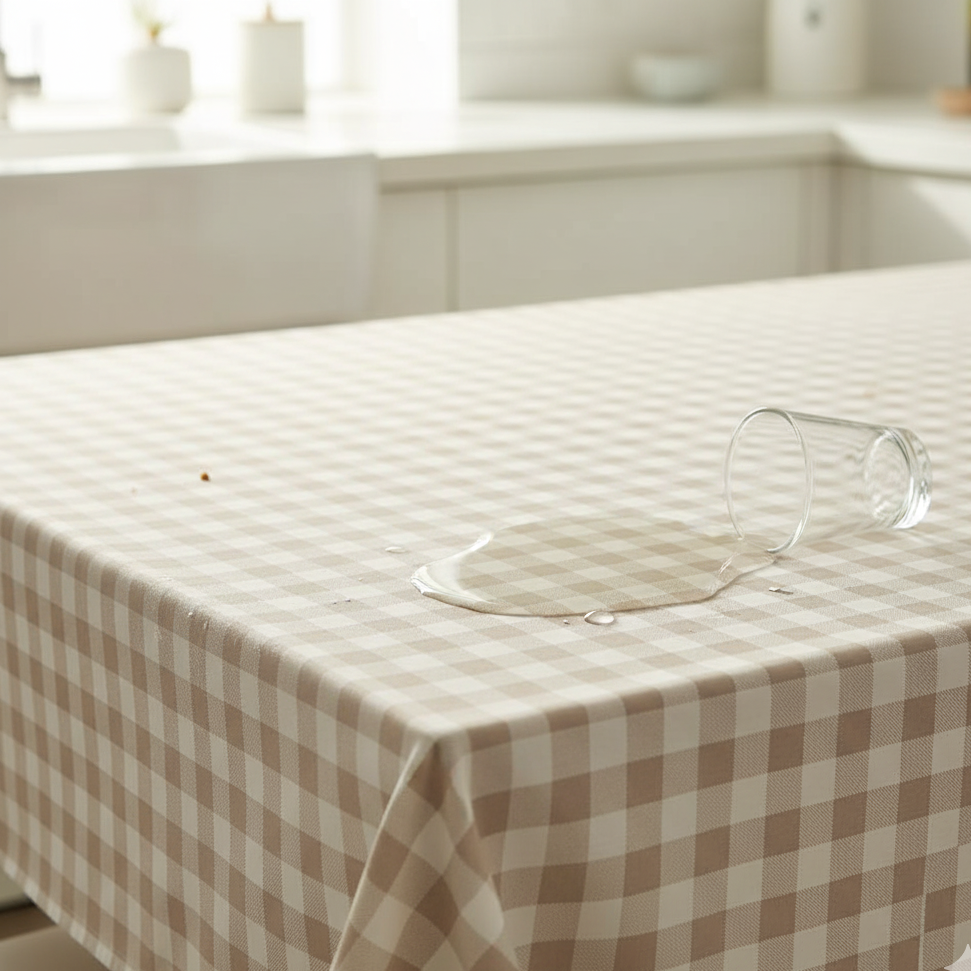 Waterproof Beige Checked Printed Table Cover