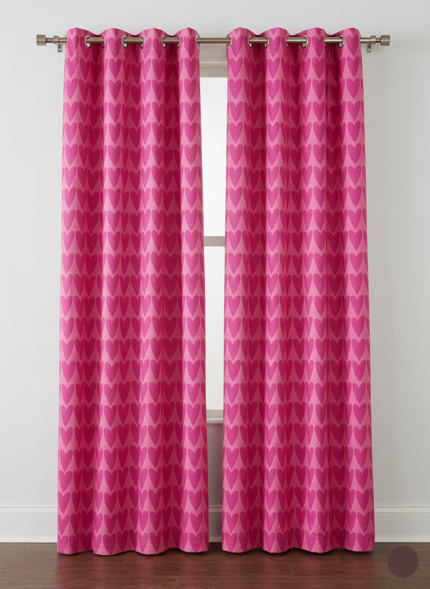 2Pc Printed Eyelet Curtain – Pink Heart Love Edition