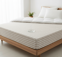 Waterproof Printed Mattress Protector - Beige Checked