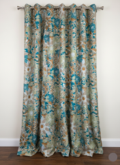 2Pc Printed Eyelet Curtain – Aqua Blossom Curtain