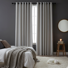 2Pc Waterproof Printed Curtains - Ticking Stripe Grey