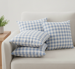 Waterproof Blue Checked Printed Cushion Cover-1 Pc