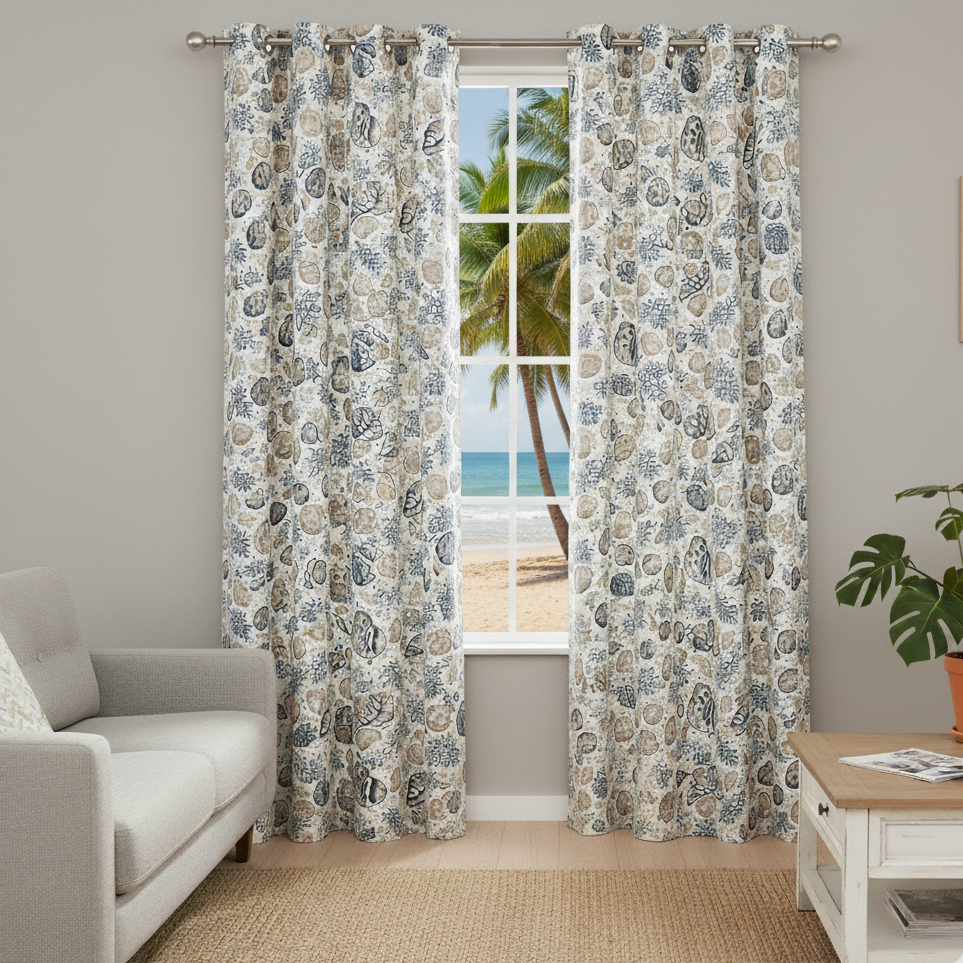 2Pc Waterproof Printed Curtains- Sea Shell