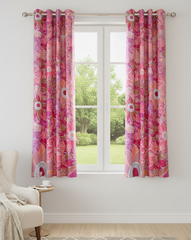 2Pc Printed Eyelet Curtain – Bloom in Pink Vibrant Floral