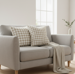 Waterproof Beige Checked Printed Cushion Cover-1 Pc