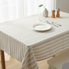Waterproof Ticking Stripe Beige Printed Table Cover