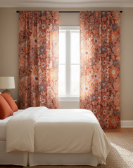 2Pc Printed Floral Bloom Eyelet Curtain – Warm Autumn Tones