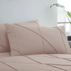 Geometric Pleated Cotton Satin Duvet Cover Set - Light Beige