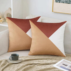 Velvet Geometric Patchwork Cushion Covers - Pack Of 2