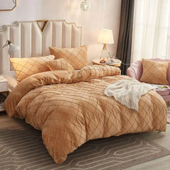 Luxury Velvet Pinch Pleats Duvet Cover Set -Golden