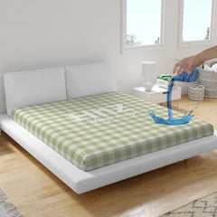 Waterproof Printed Mattress Protector - Green White Checkered