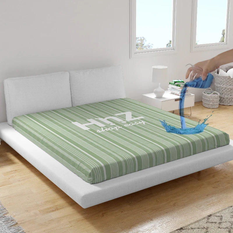 Waterproof Printed Mattress Protector - Green Irregular Stripe