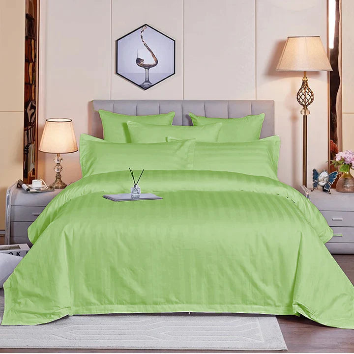 Cotton Satin Stripe Duvet Cover Set Green