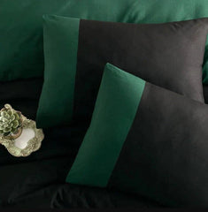 Plain Dyed Reversible Cotton Duvet Cover Set - Green & Black