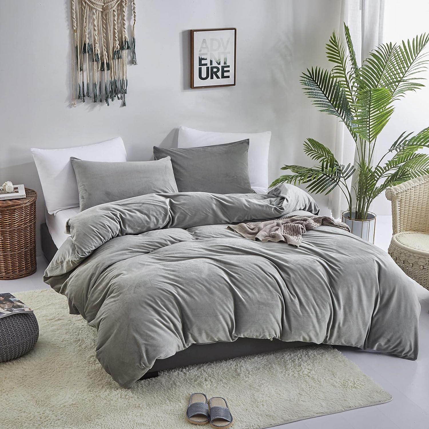 Luxury Velvet Duvet Cover Set - Grey