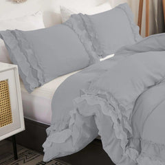 Luxury Cotton Frilled Duvet Set-Grey