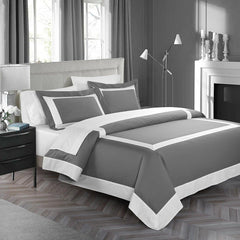 Grey Bordered Cotton Satin Duvet Cover Set