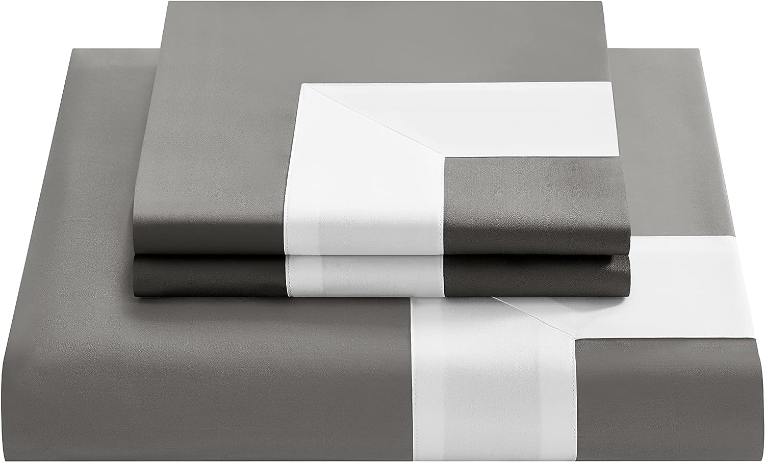 Grey Bordered Cotton Satin Duvet Cover Set