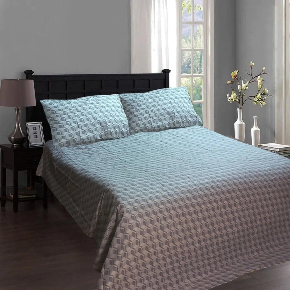 Cotton Double Bed Sheet Grey Dimond