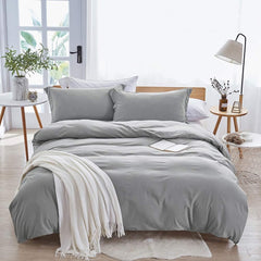 Plain Dyed Duvet Cover Set-Grey