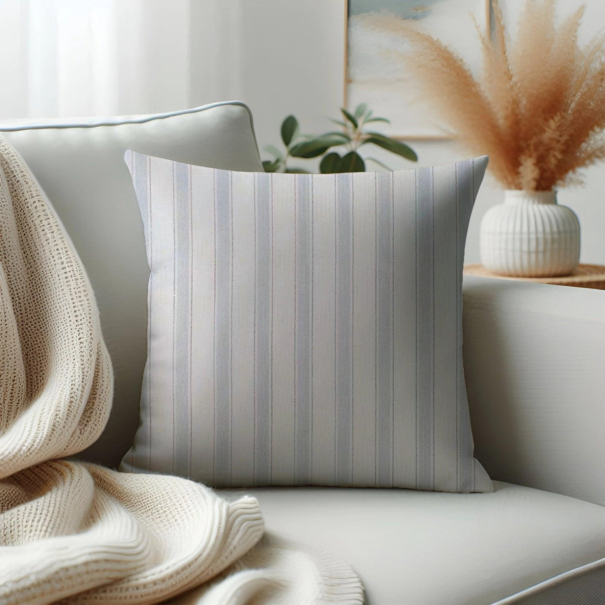 Waterproof Ticking Stripe Grey Printed Cushion Cover-1 Pc