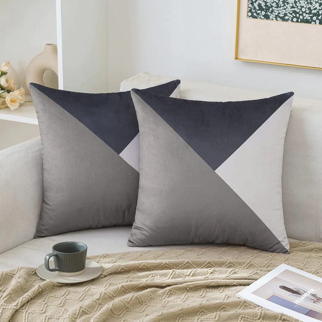 Velvet Geometric Patchwork Cushion Covers - Pack Of 2