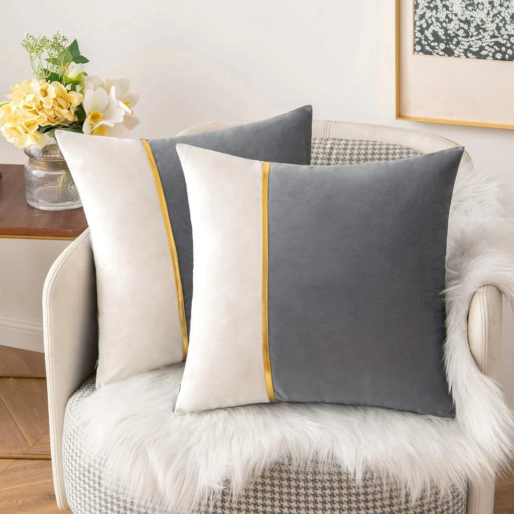 Velvet Patchwork With Golden Ribbon Cushions - Pack Of 2