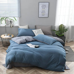 Plain Dyed Duvet Cover Set-Grey & Blue