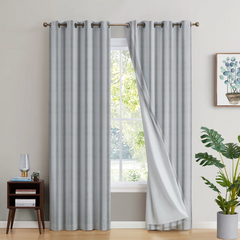 2Pc Waterproof Blackout Printed Curtains - Ticking Stripe Grey