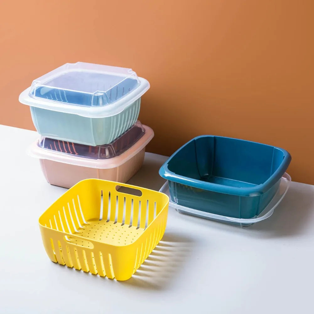 Vegetable Drain Storage Basket With Lid