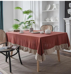 Flounce Stitching Cotton Table Covers-Rust & Beige