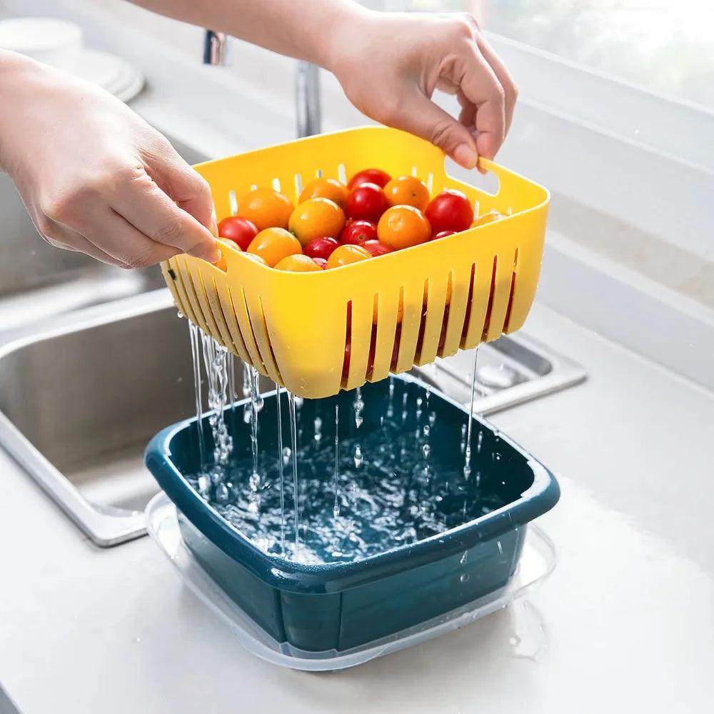 Vegetable Drain Storage Basket With Lid