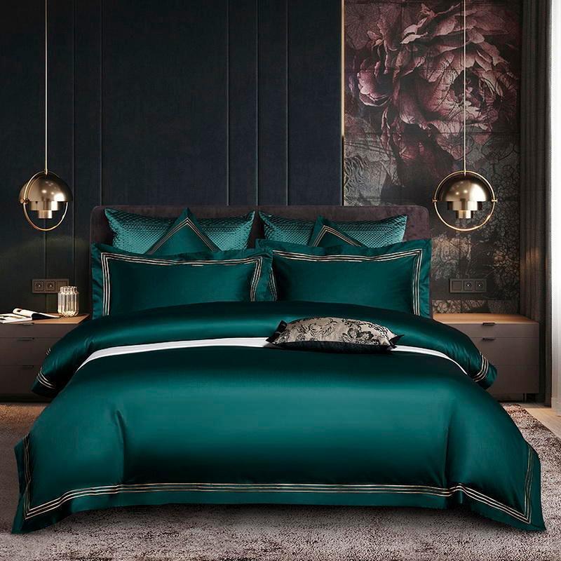 Embroidered Luxury Duvet Set-Dark Green