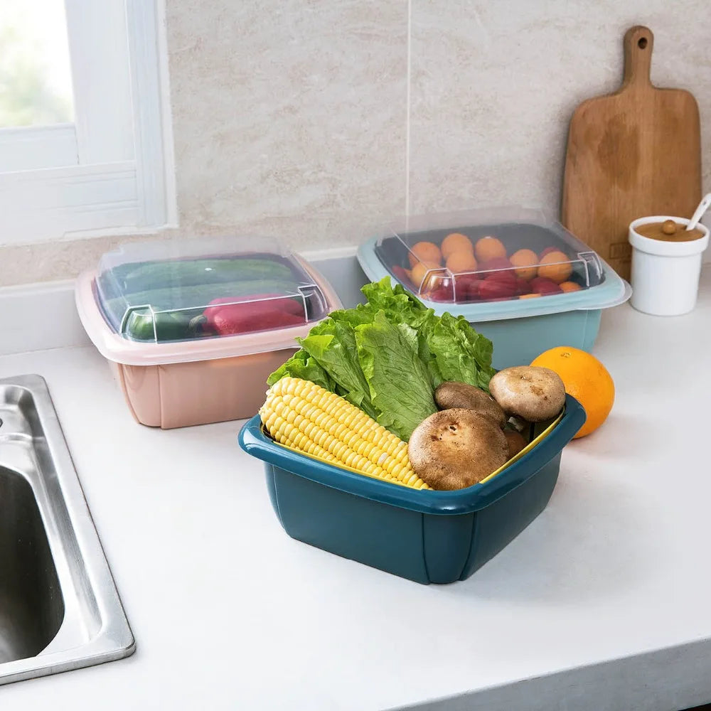 Vegetable Drain Storage Basket With Lid