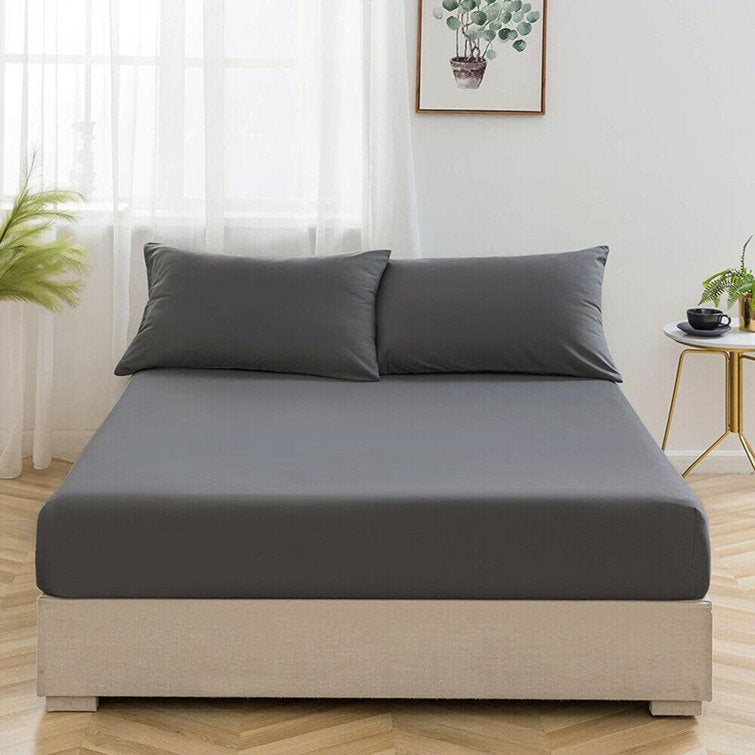 Cotton Fitted Bed Sheet with Pillows-Dark Grey